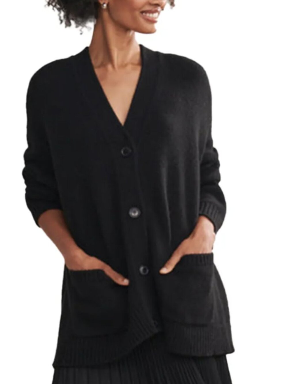 Jenni Kayne Classic Black Wool/Cashmere Blend Cardigan Sweater